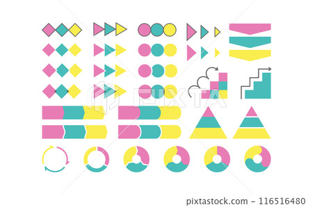 Set of illustrations of three-step flow chart 116516480