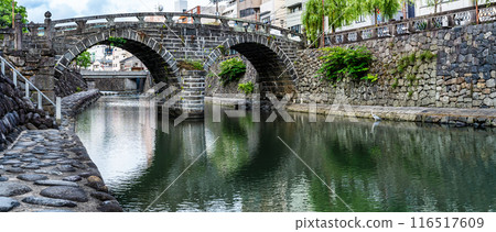 Panorama of Nakajima River and Meganebashi Bridge [Nagasaki City] 116517609