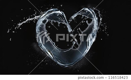 Heart-shaped water material on a black background 116518423