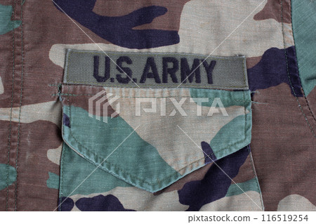 US ARMY branch tape on woodland camouflage uniform 116519254