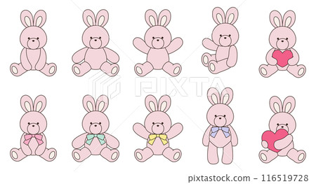 Cute rabbit stuffed animal vector illustration set icon animal 116519728