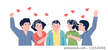 Emotional support. Friendship or office team empathy. People helps friend or colleague. Empathy helping group therapy, recent vector concept 116520308