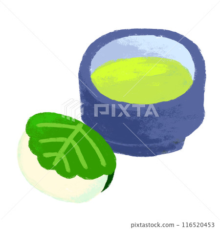 抹茶和柏餅套裝蠟筆觸控插圖 抹茶和柏餅套裝蠟筆觸控插圖 116520453