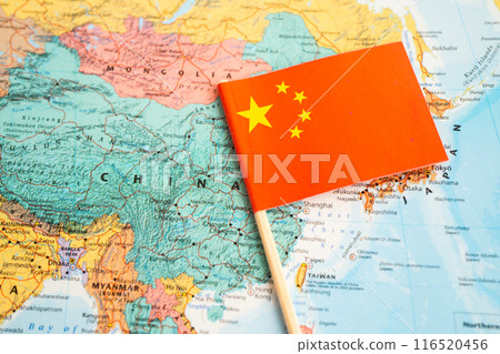 Bangkok, Thailand December 7, 2023, China flag on world map. flag on world map. Bangkok, Thailand December 7, 2023, China flag on world map. flag on world map. 116520456