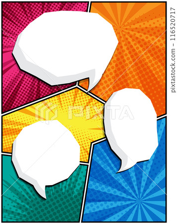 comic speech bubbles in white clouds on a vibrant pop art background comic speech bubbles in white clouds on a vibrant pop art background 116520717