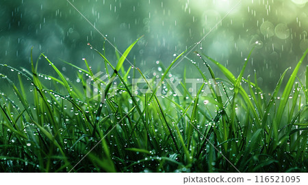 Green lawn and trees background with copyspace. Nature background concept. Generative AI 116521095