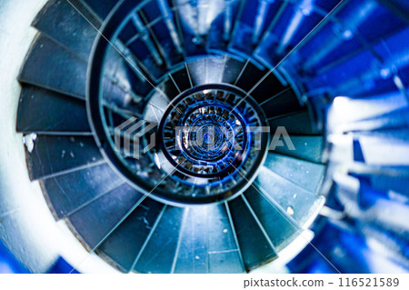 Blue circle of a spiral staircase Blue circle of a spiral staircase 116521589