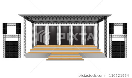 wooden stage and speaker with led screen on the truss system on the white background	 116521954