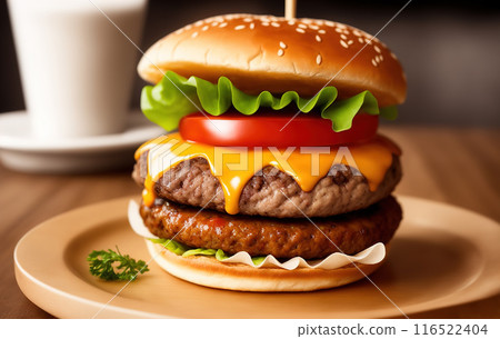 Beautiful appetizing Burger, close-up side view 116522404
