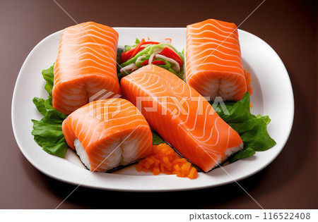 Salmon Red fish on beautiful plate in the restaurant 116522408