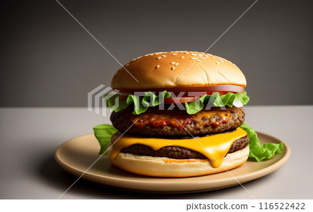 Beautiful appetizing Burger, close-up side view 116522422