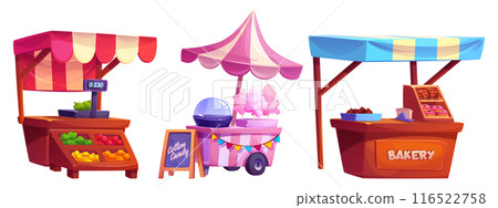 Street food market stall. Fruit shop stand vector Street food market stall. Fruit shop stand vector 116522758
