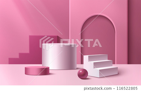 Pink pastel studio room with product podium 116522805