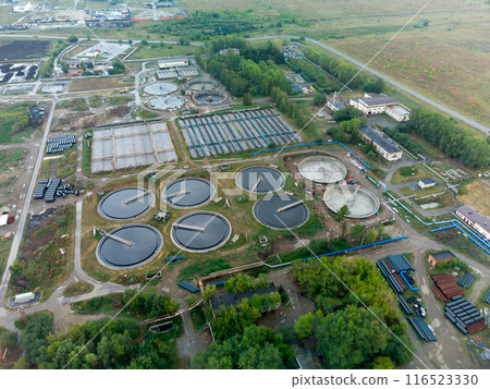 Aerial view of sewage treatment plant in Tyumen 116523330