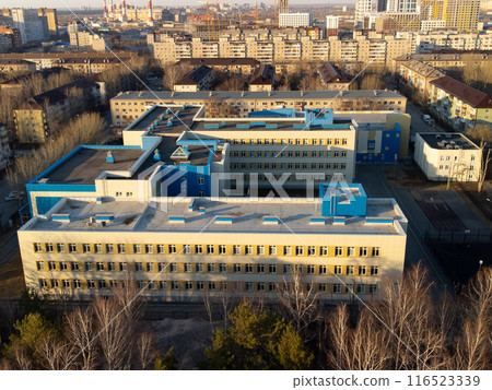 Aerial view on Gymnasium No. 16 in Tyumen. Russia 116523339