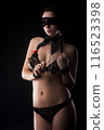 young pretty woman in black lingerie 116523398