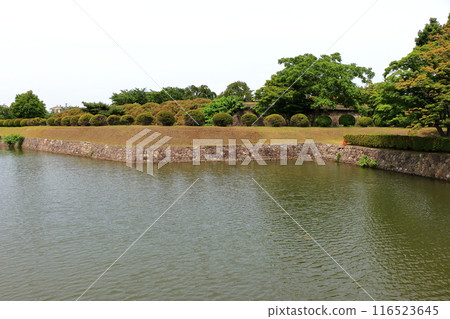 Wall and moat of Fort Goryokaku in Hakodate Hokkaido northern Japan Wall and moat of Fort Goryokaku in Hakodate Hokkaido northern Japan 116523645