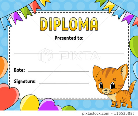 Diploma certificate template. For school and preschool. For kids and children. Vector illustration. Diploma certificate template. For school and preschool. For kids and children. Vector illustration. 116523885