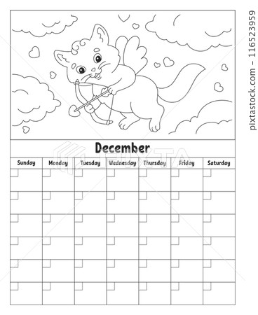 Blank calendar template for one month without dates. Colorful design with a cute character. Vector illustration. 116523959