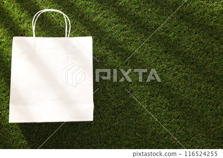 Eco bag, reusable, for shopping, on grass. 116524255