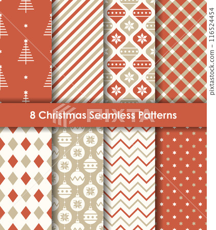 A set of Christmas seamless patterns in red, white and beige 116524454