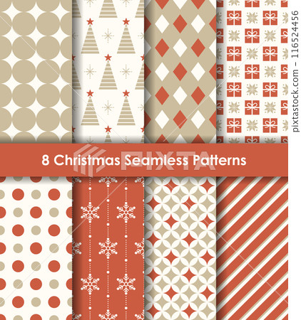 一組紅色、白色和米色聖誕無縫圖案 116524456