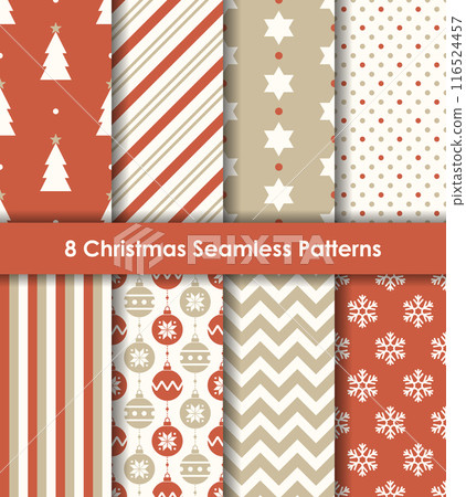 一組紅色、白色和米色聖誕無縫圖案 116524457
