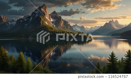 黃昏時山峰的倒影 116524787