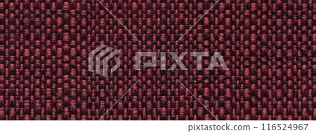 Texture dark wine background from woven textile with wicker pattern, macro. Vintage red fabric 116524967