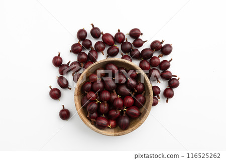 fresh red gooseberry isolated on white background, top view fresh red gooseberry isolated on white background, top view 116525262
