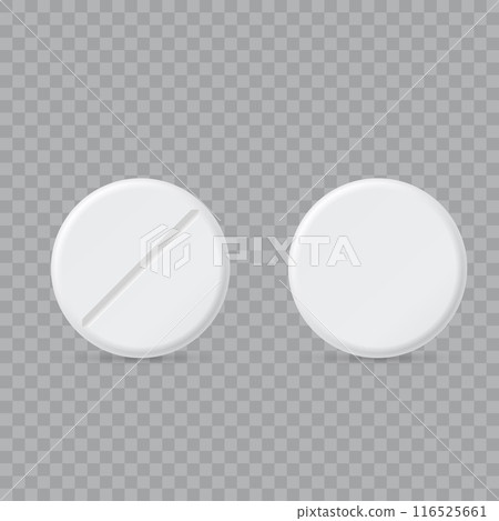 Two white pills, one solid and one scored, transparent background. Vector Two white pills, one solid and one scored, transparent background. Vector 116525661