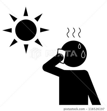 Pictogram of a person sweating in extreme heat 116526197