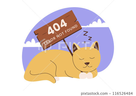 Flat design of cat sleeping with 404 error page not found Flat design of cat sleeping with 404 error page not found 116526484