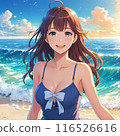 Woman in swimsuit playing in the sea 116526616