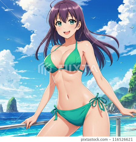 Girl in swimsuit playing on the beach Girl in swimsuit playing on the beach 116526621