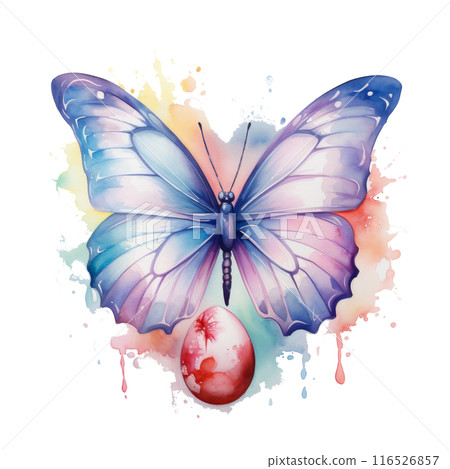 A whimsical watercolor butterfly landing on a pastel Easter egg 116526857