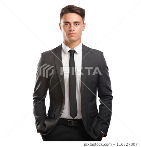 young businessman in a suit standing isolated 116527007