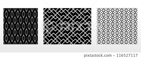 Geometric set of seamless black and white patterns. Simple vector graphics. 116527117