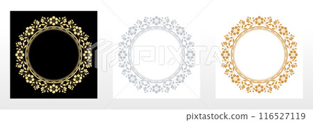 Set of decorative frames Elegant vector element for design in Eastern style, place for text. Floral black, golden and gray borders. Lace illustration for invitations and greeting cards 116527119
