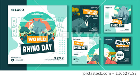 Rhino Day Social Media Post Flat Cartoon Hand Drawn Templates Background Illustration 116527152
