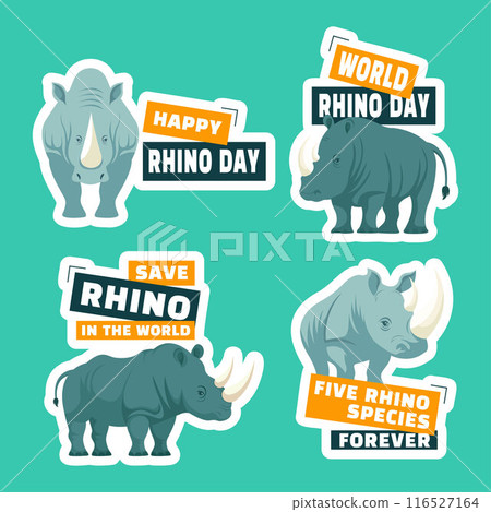 Rhino Day Label Flat Cartoon Hand Drawn Templates Background Illustration 116527164