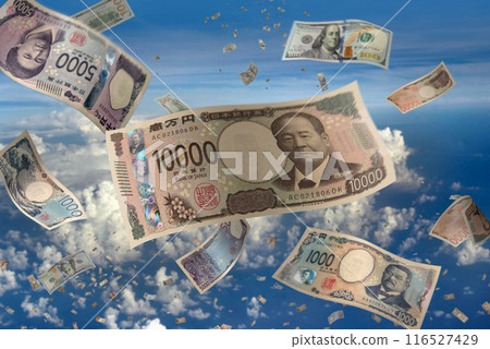大量新日本紙鈔墜落天上 116527429