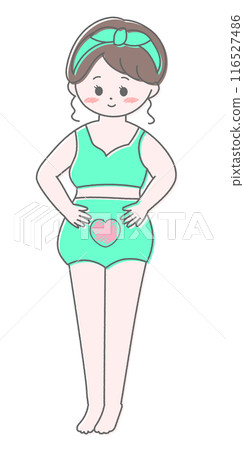 Illustration of a young pregnant woman wearing maternity underwear 116527486