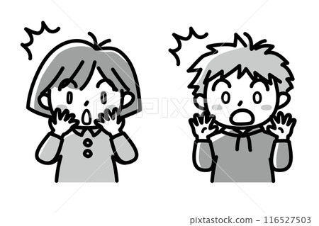 Children's facial expressions_surprised_boy and girl set 03_monochrome Children's facial expressions_surprised_boy and girl set 03_monochrome 116527503