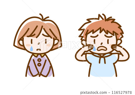Children's facial expressions_crying_boy and girl set 04_pastel colors Children's facial expressions_crying_boy and girl set 04_pastel colors 116527978