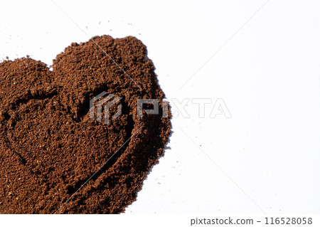 Painted heart on ground coffee, I love coffee. 116528058