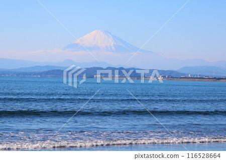 Snow-capped Mount Fuji seen from Shonan 116528664