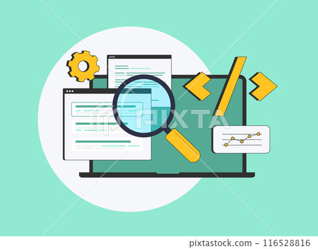Technical SEO optimization with website audit, on-page SEO, meta tags optimization. Improve site speed, crawlability, backlinks and structured data. Technical seo vector illustration with icons Technical SEO optimization with website audit, on-page SEO, meta tags optimization. Improve site speed, crawlability, backlinks and structured data. Technical seo vector illustration with icons 116528816