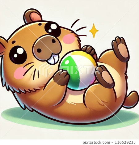 Illustration of a capybara playing with a ball 116529233