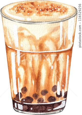 Bubble milk tea watercolor icon Bubble milk tea watercolor icon 116529256